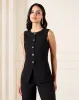 Women Black Button Down Pocket Detail Long Vest sold by Redtag