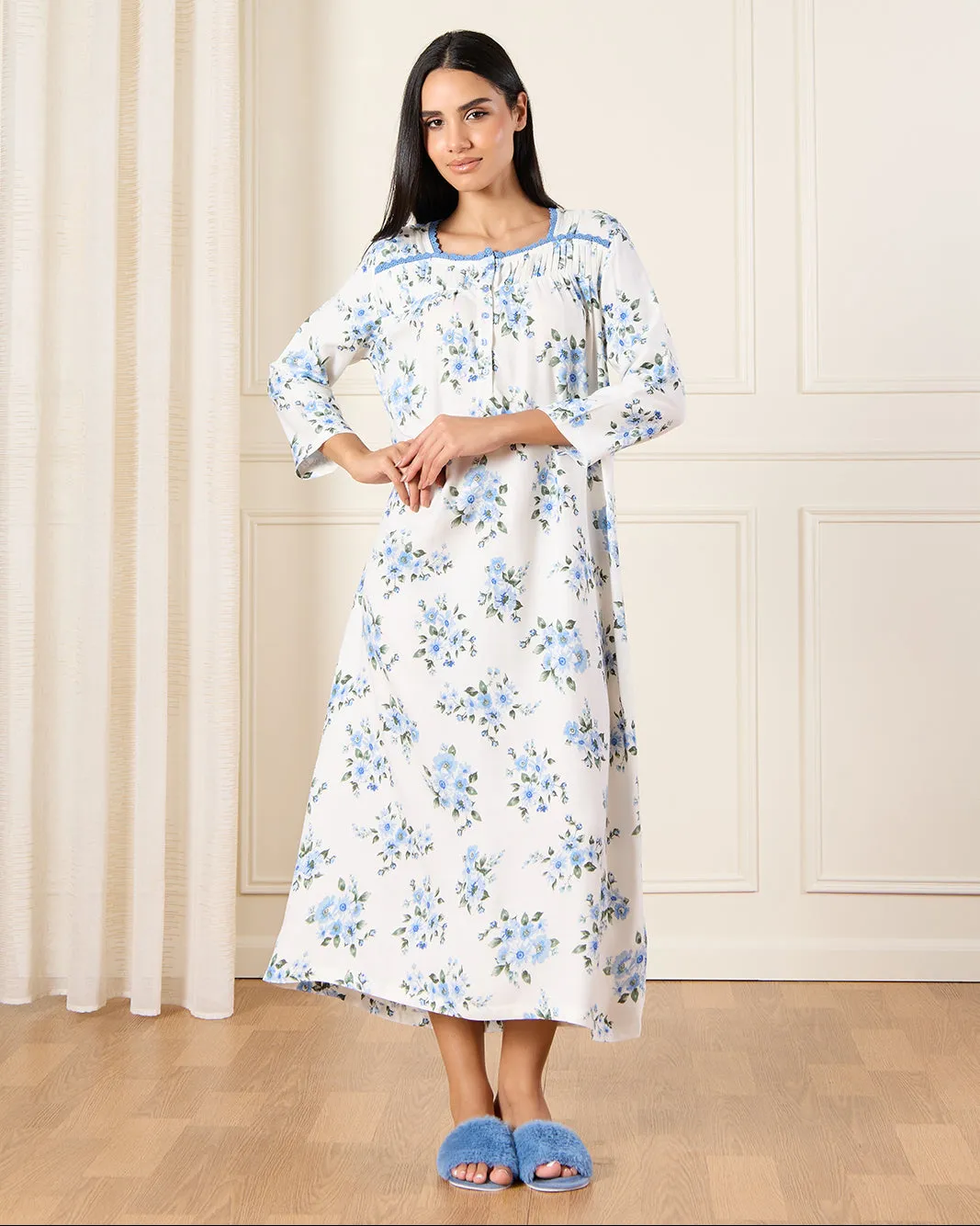 Women Blue Allover Print Nightgown sold by Redtag