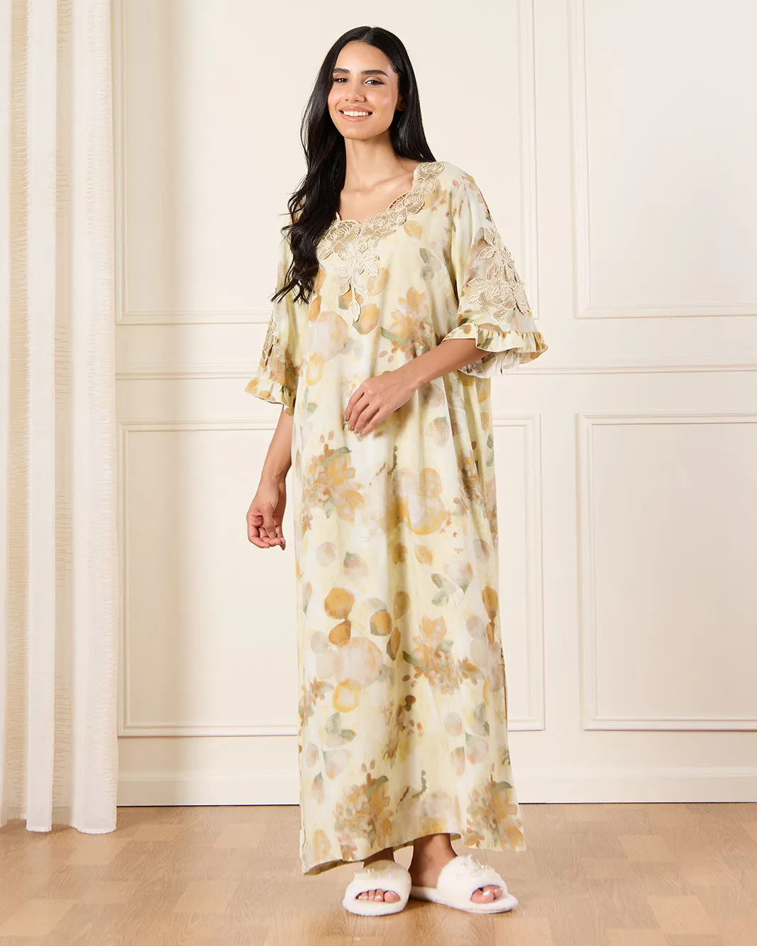 Women Beige Floral Print Nightgown sold by Redtag product image thumbnail 4
