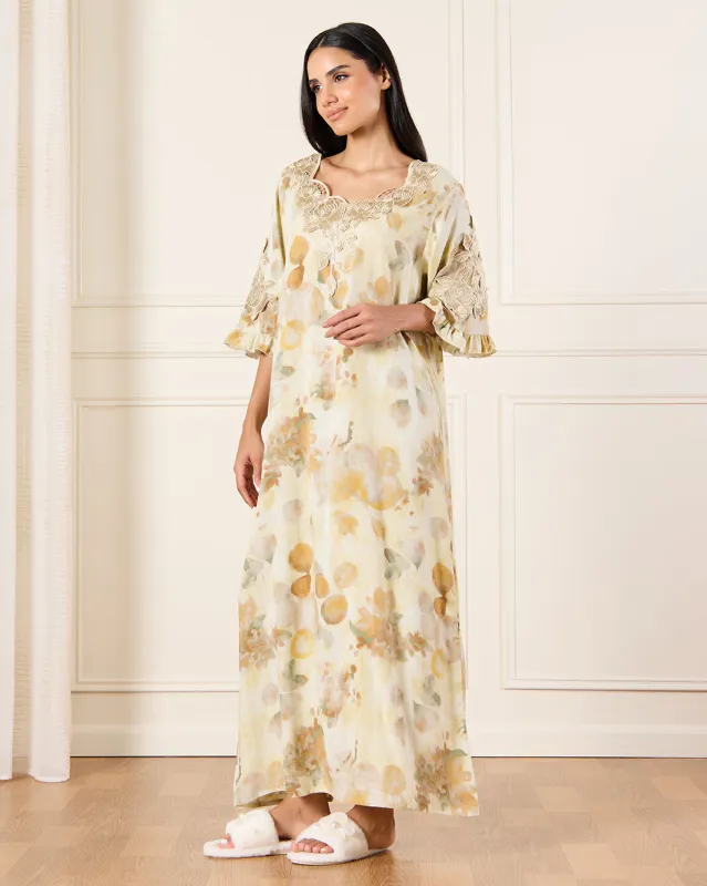 Women Beige Floral Print Nightgown sold by Redtag