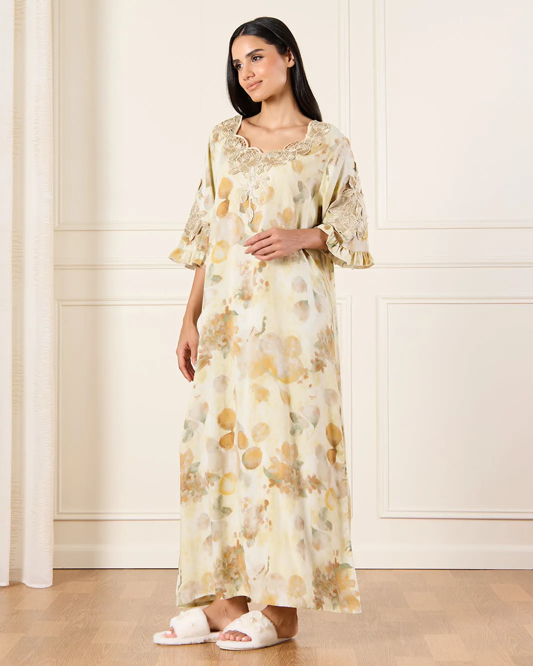 Women Beige Floral Print Nightgown sold by Redtag