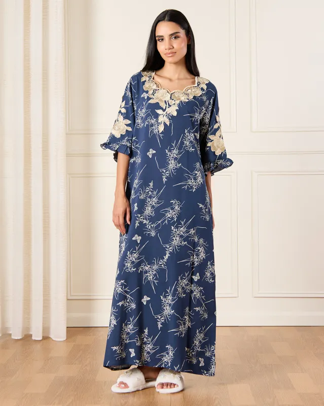 Women Navy Floral Print Nightgown sold by Redtag