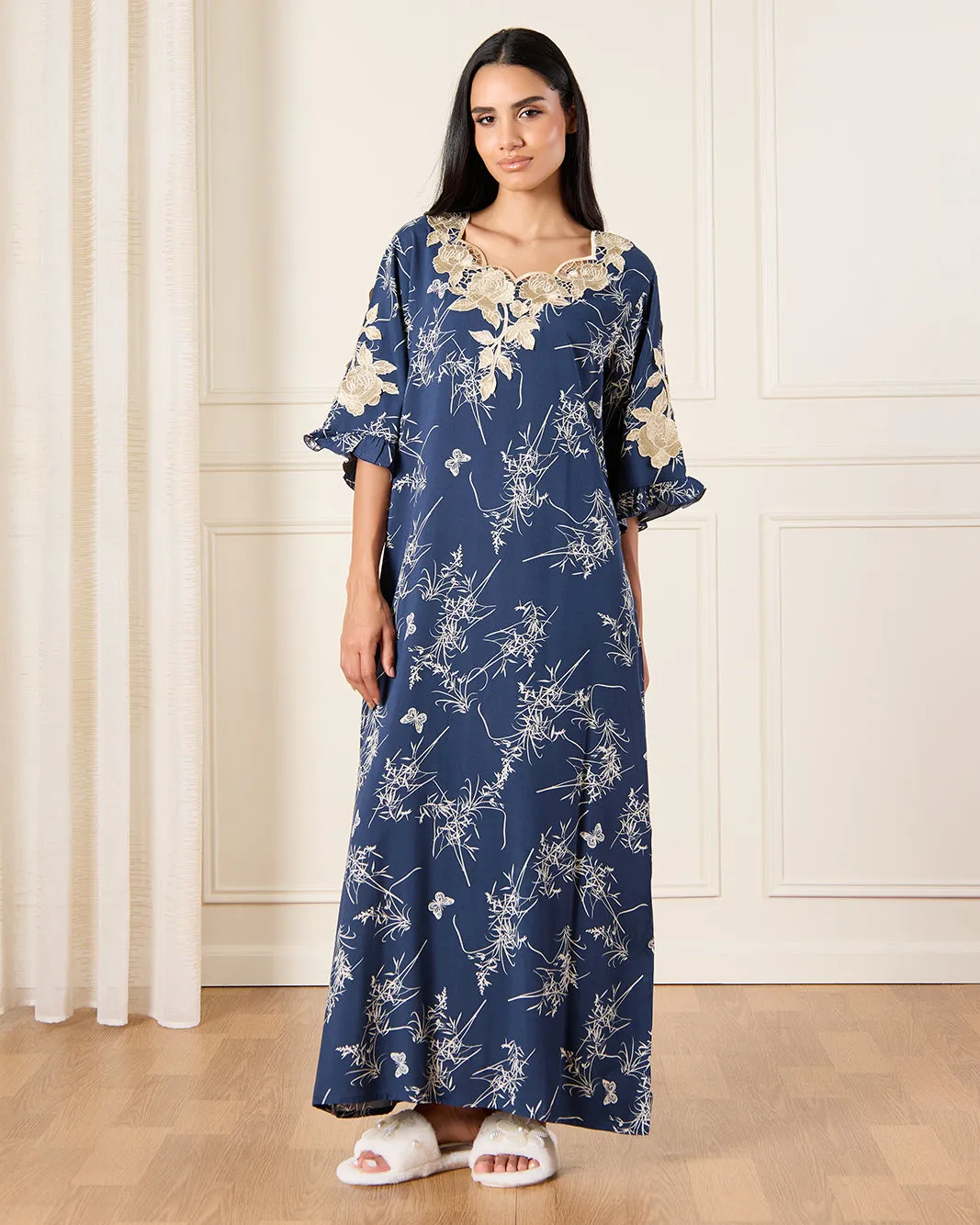 Women Navy Floral Print Nightgown sold by Redtag
