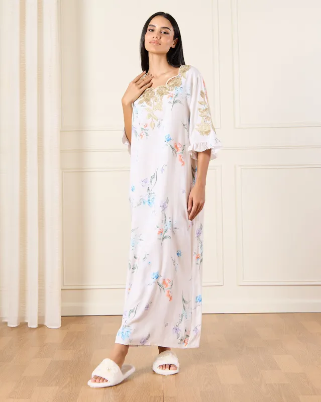 Women Beige Floral Print Nightgown sold by Redtag