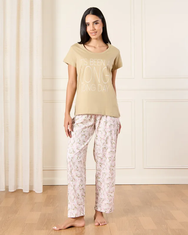 Women Beige Printed Pyjama Set (2 Piece) sold by Redtag