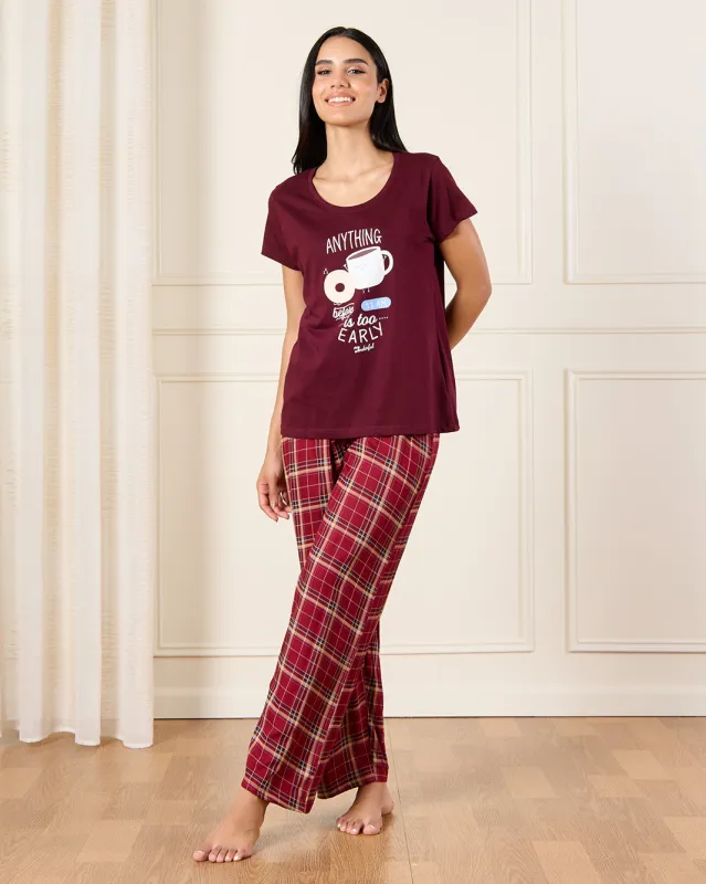 Women Red Printed Pajama Set (2 Piece) sold by Redtag
