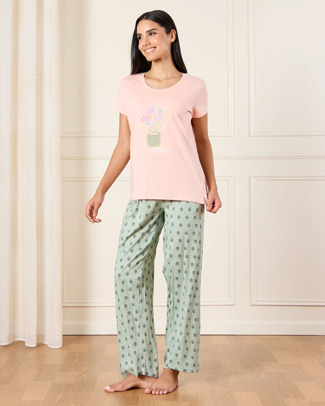 Women Pink And Green Printed Pajama Set (2 Piece) sold by Redtag