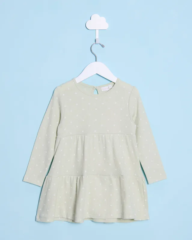 Infant Girls Green Polka Dot Waffle Dress sold by Redtag