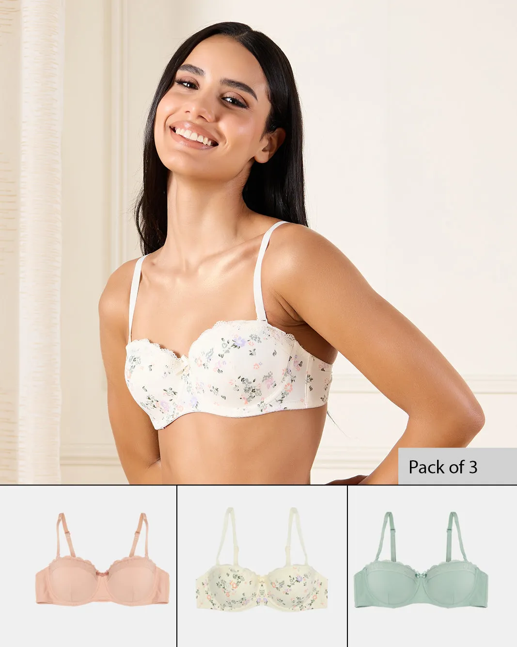 Women Assorted Balconette Bra Set (Pack of 3) sold by Redtag