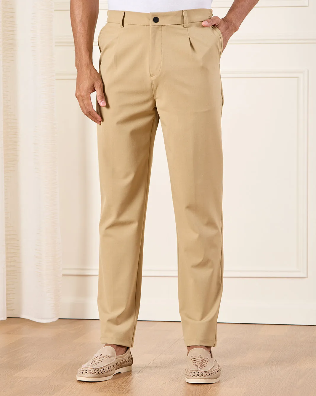 Men Beige Formal Trousers sold by Redtag