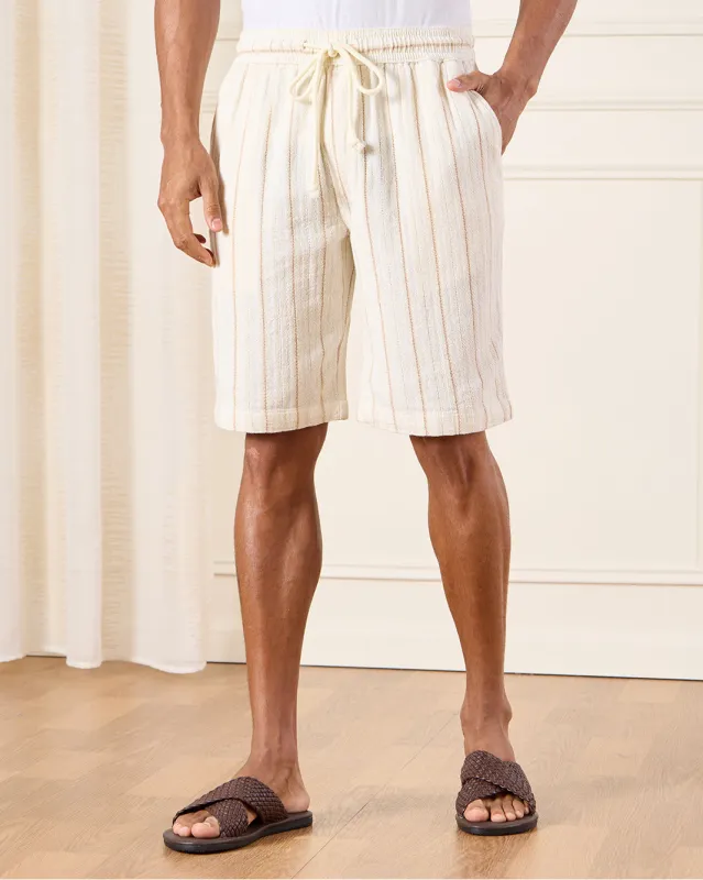 Men Beige Jacquard Shorts sold by Redtag