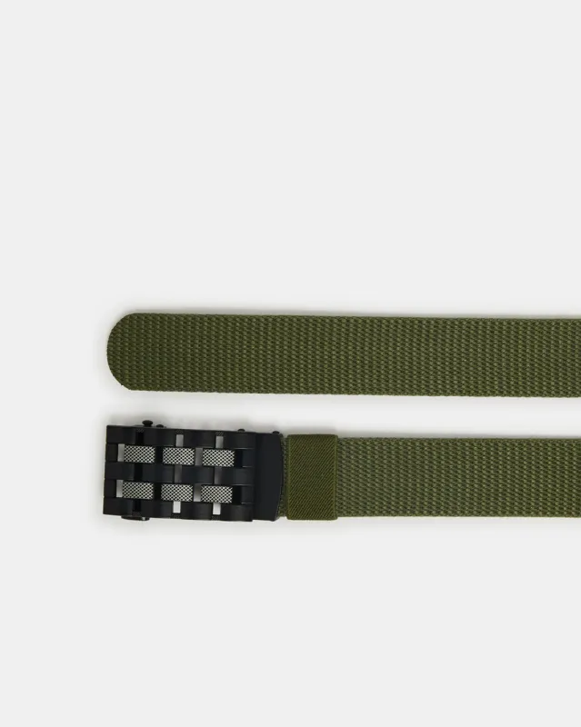 Men Olive Solid Elastic Belt sold by Redtag