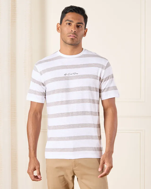 Men Ivory Striped T-Shirt sold by Redtag