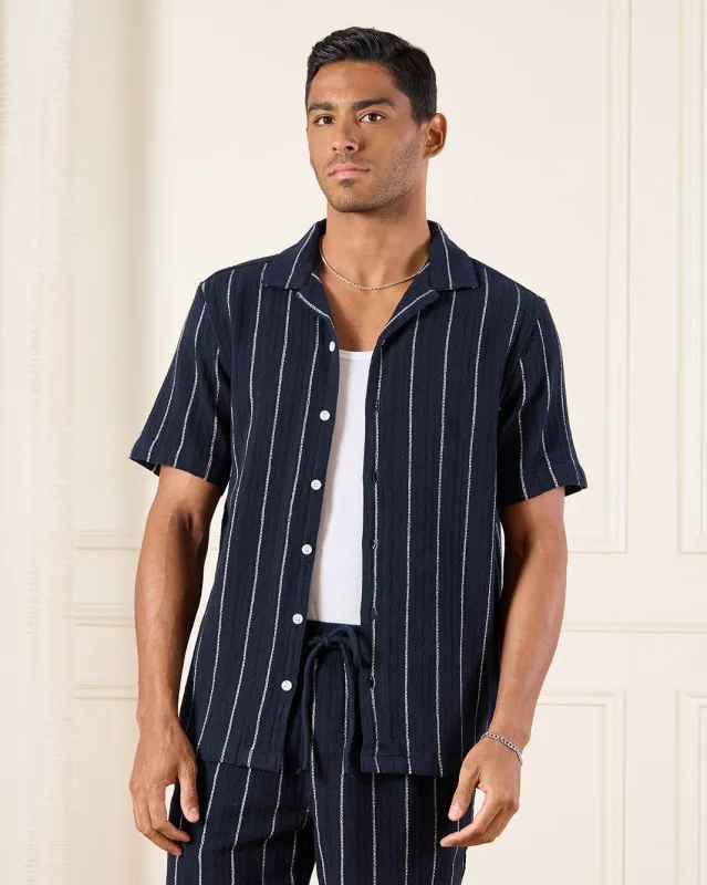 Men Navy Jacquard Shirt sold by Redtag