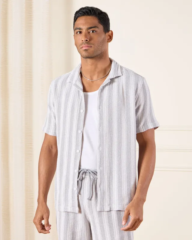 Men Grey Jacquard Shirt sold by Redtag