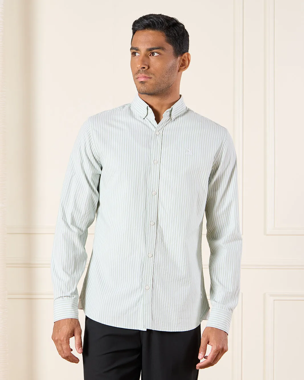 Men Green Striped Shirt sold by Redtag