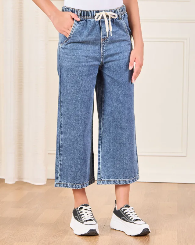 Senior Girls Blue Wide leg Jeans sold by Redtag