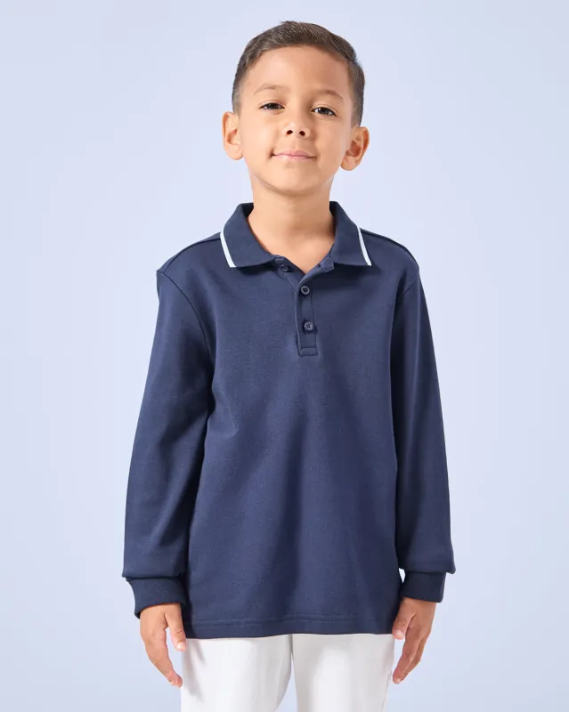 Boys Navy Long Sleeve Polo Shirt sold by Redtag