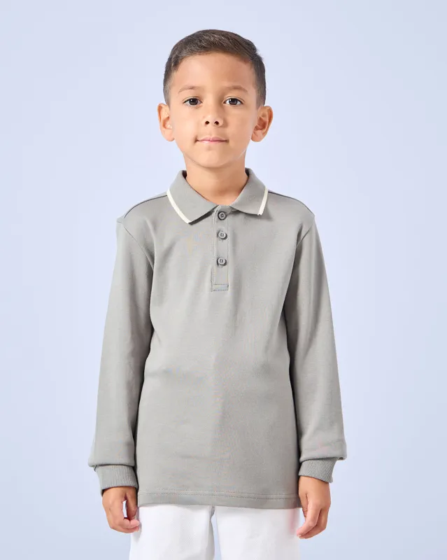 Boys Grey Long Sleeve Polo Shirt sold by Redtag
