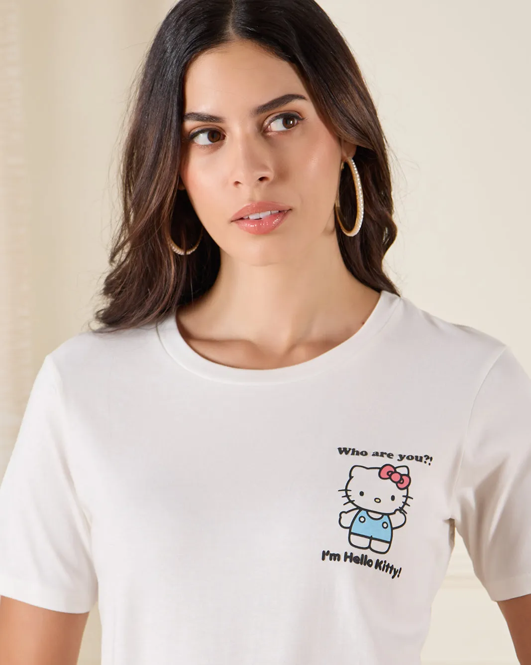 Women White Hello Kitty Printed T-Shirt sold by Redtag product image thumbnail 4