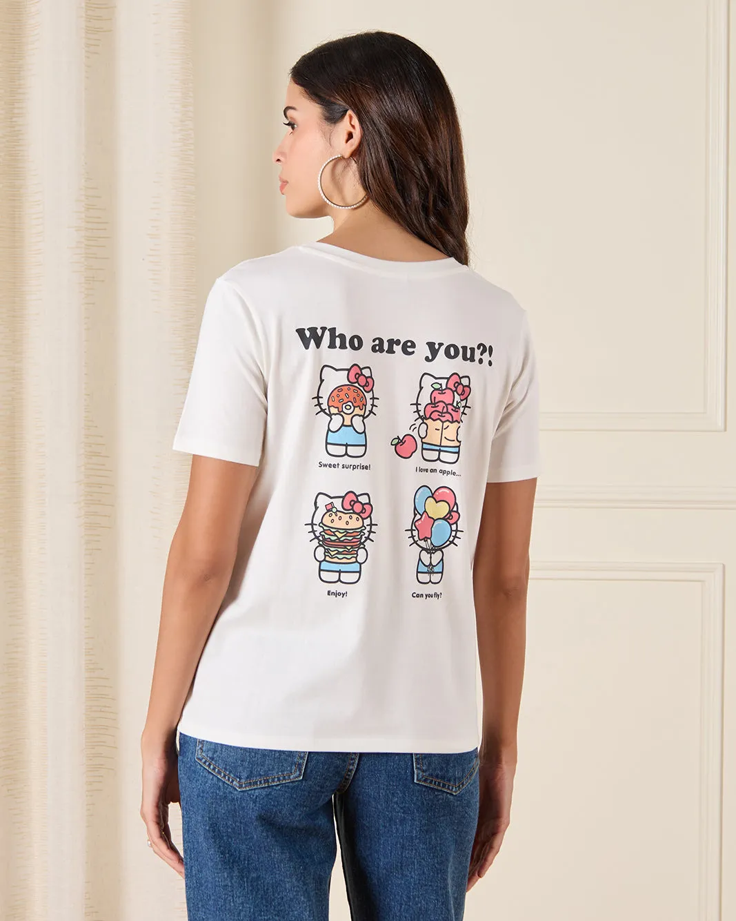 Women White Hello Kitty Printed T-Shirt sold by Redtag product image thumbnail 3