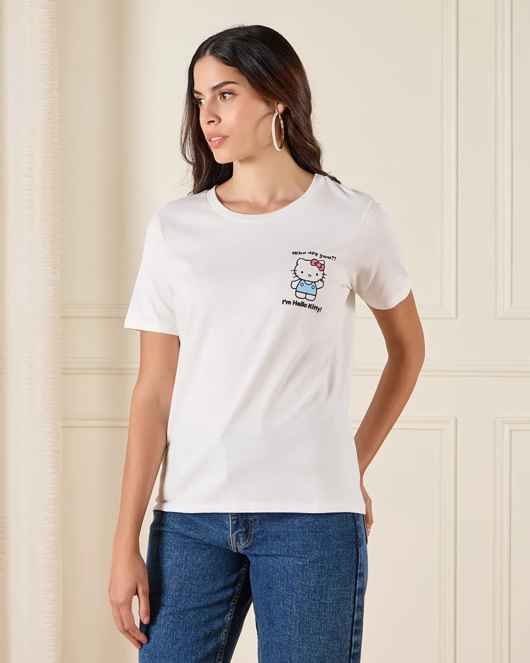 Women White Hello Kitty Printed T-Shirt sold by Redtag