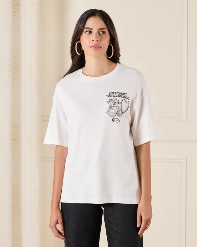 Women White Oversize Printed T-Shirt sold by Redtag