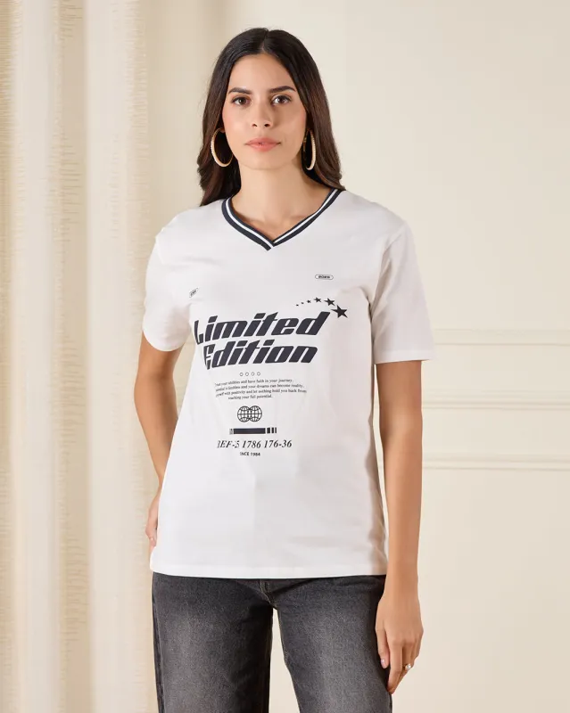 Women Ivory Prined T-Shirt sold by Redtag