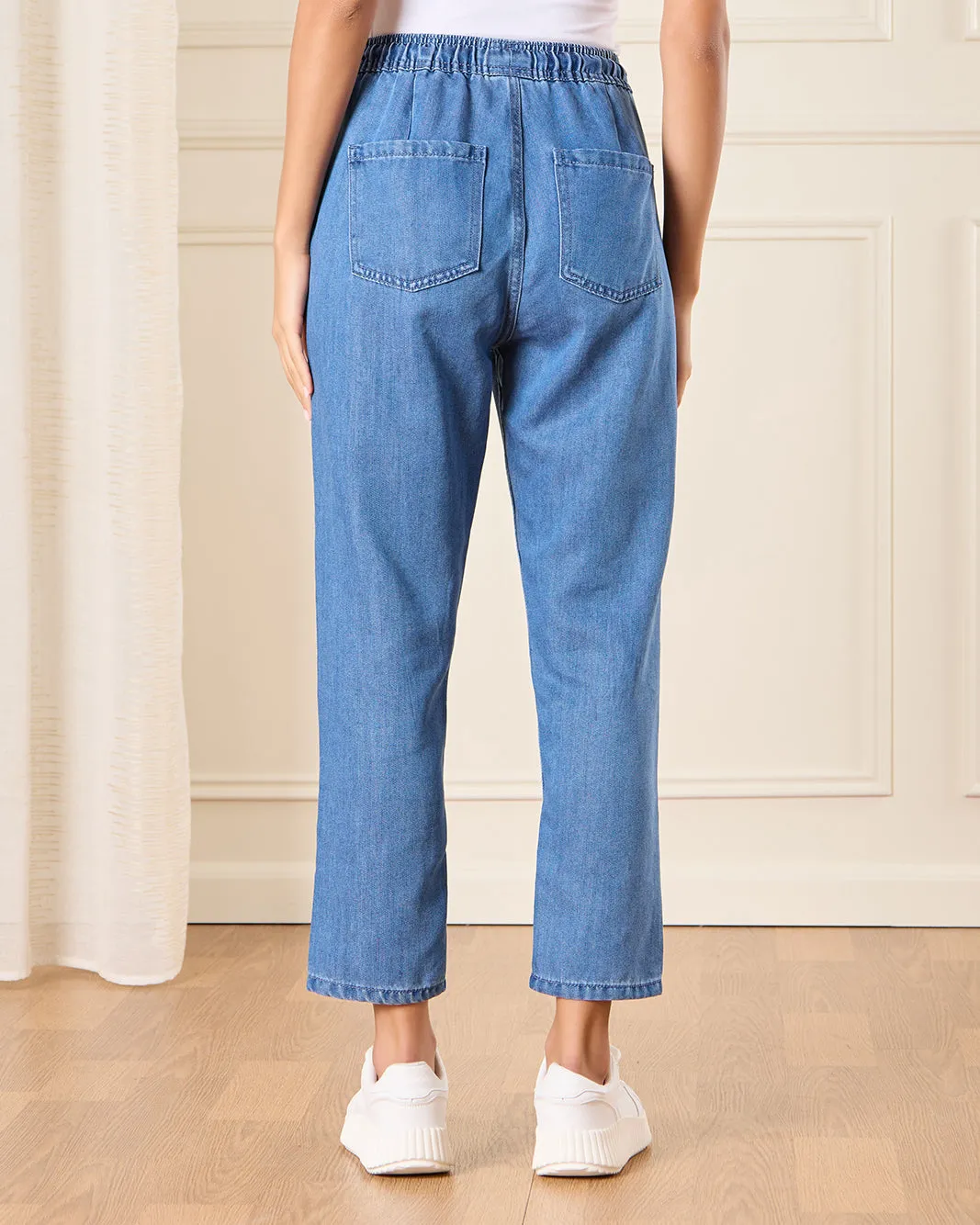 Women Blue Elastic Waist Jeans sold by Redtag product image thumbnail 3