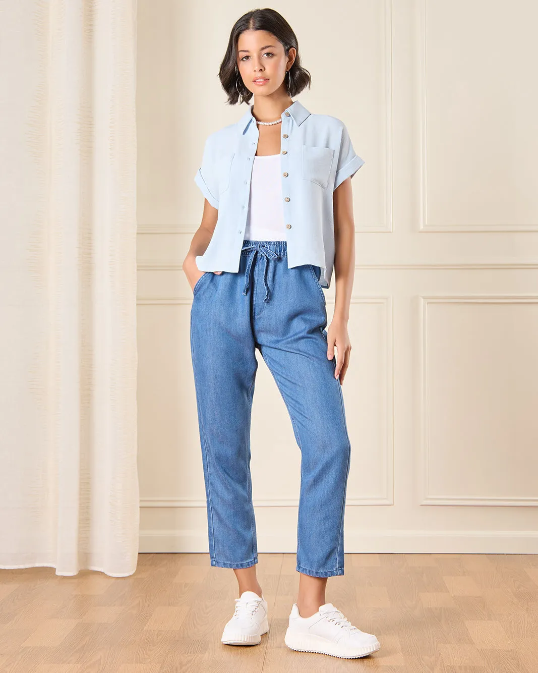 Women Blue Elastic Waist Jeans sold by Redtag product image thumbnail 2