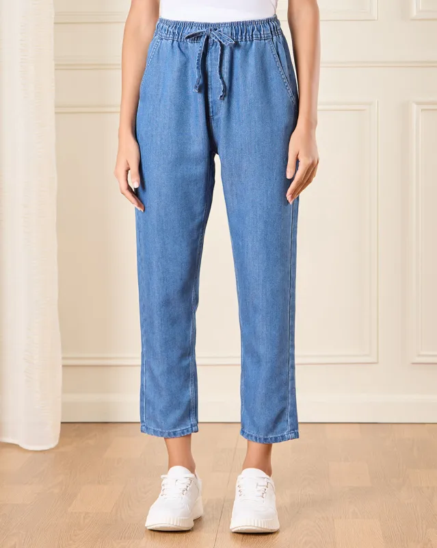 Women Blue Elastic Waist Jeans sold by Redtag