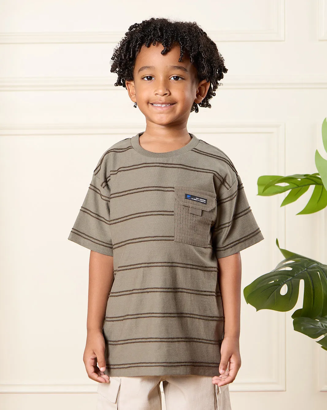 Boys Olive Jacquard T-Shirt sold by Redtag