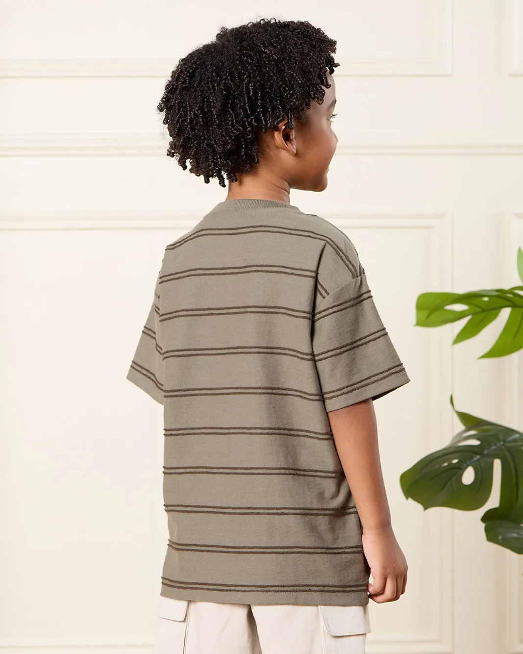 Boys Olive Jacquard T-Shirt sold by Redtag product image thumbnail 3