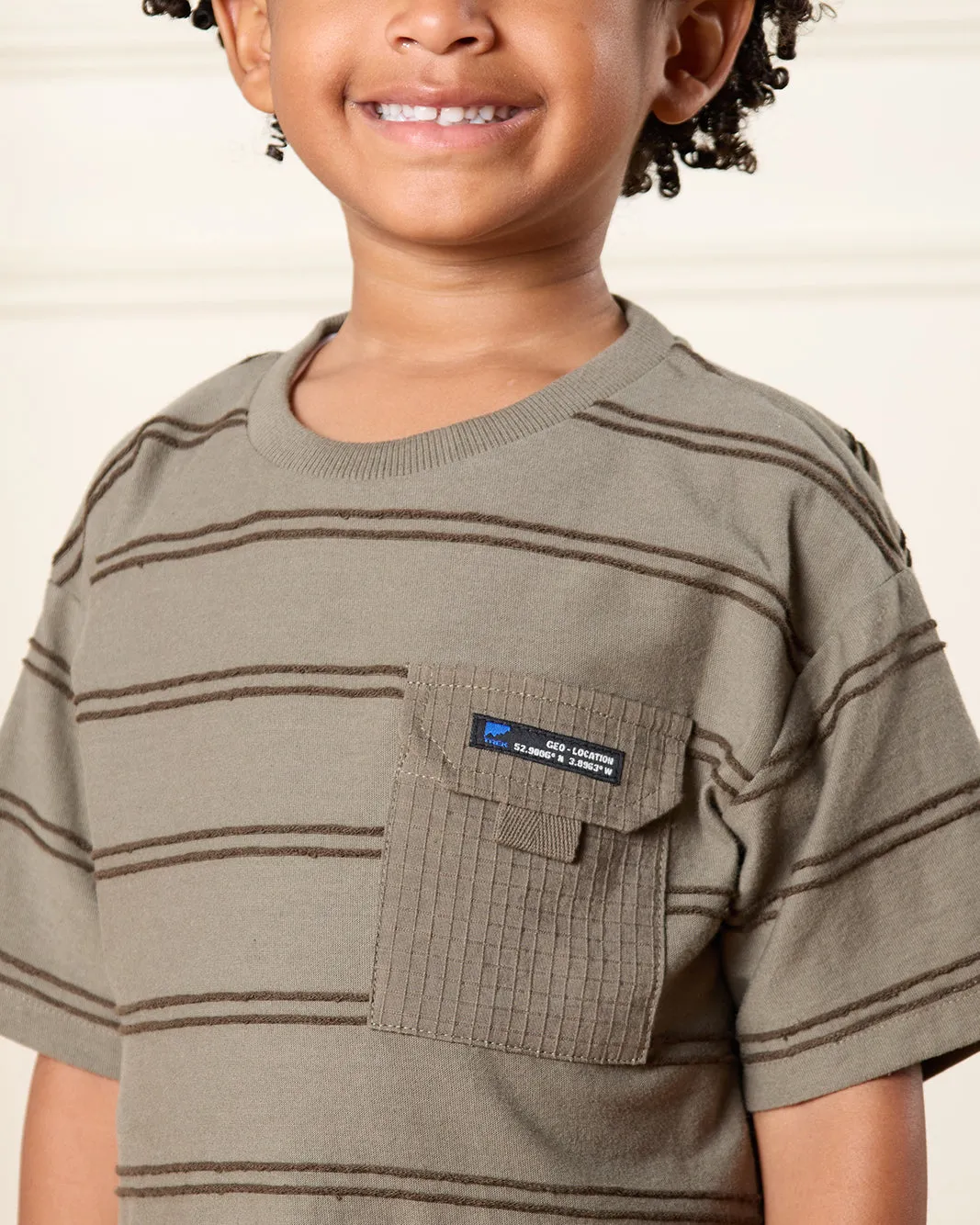 Boys Olive Jacquard T-Shirt sold by Redtag product image thumbnail 4