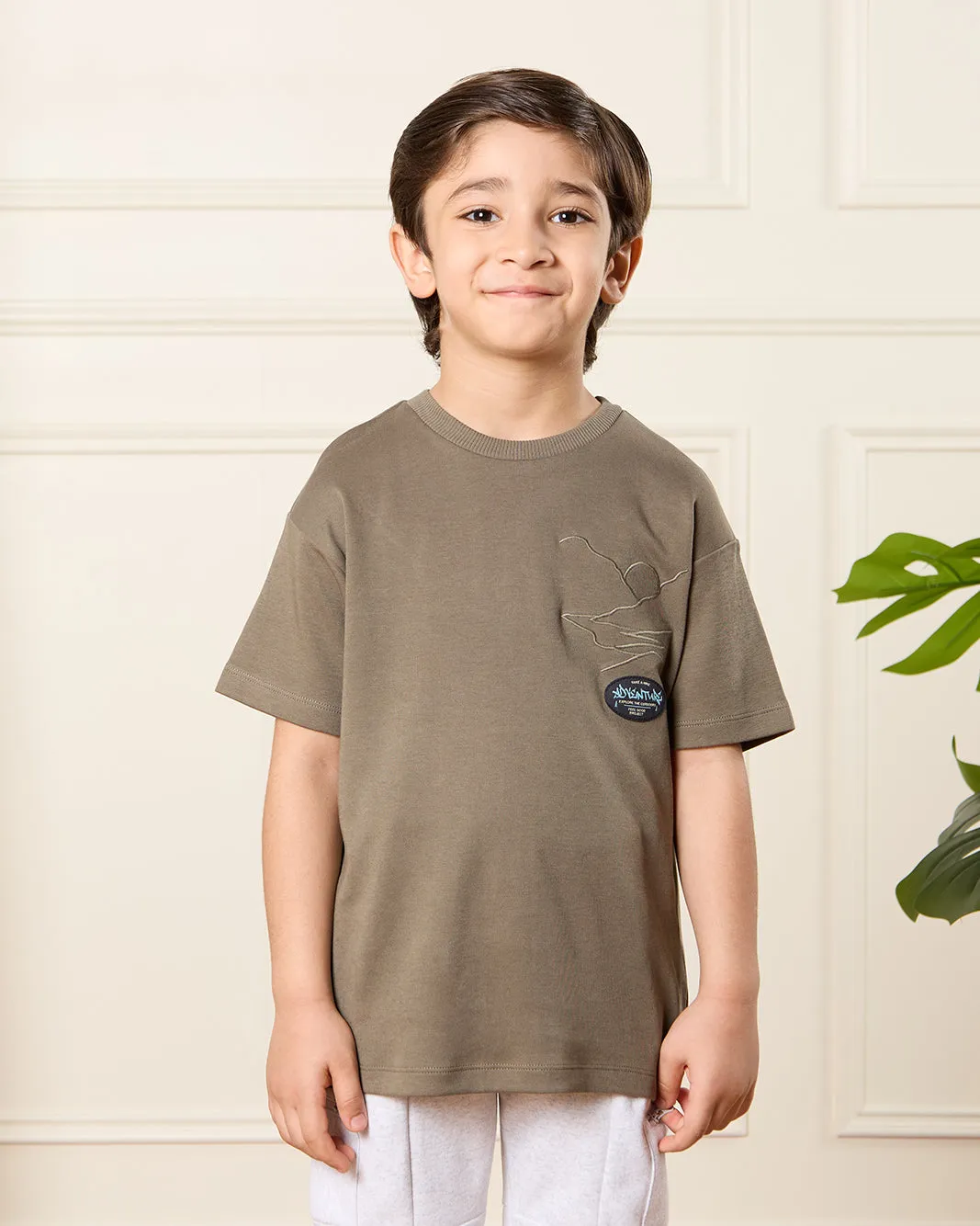 Boys Olive Embroidered T-Shirt sold by Redtag