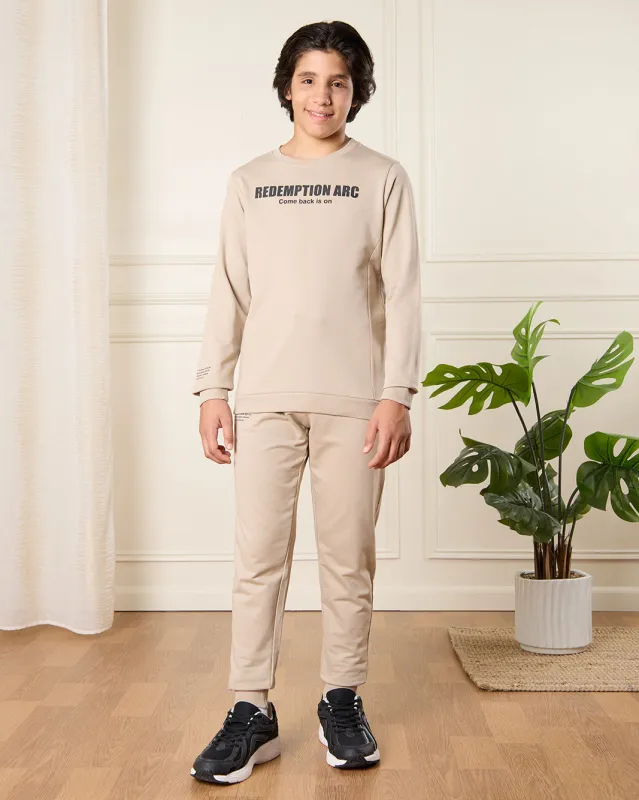 Senior Boys Beige Printed Jogger Set (2 Piece) sold by Redtag