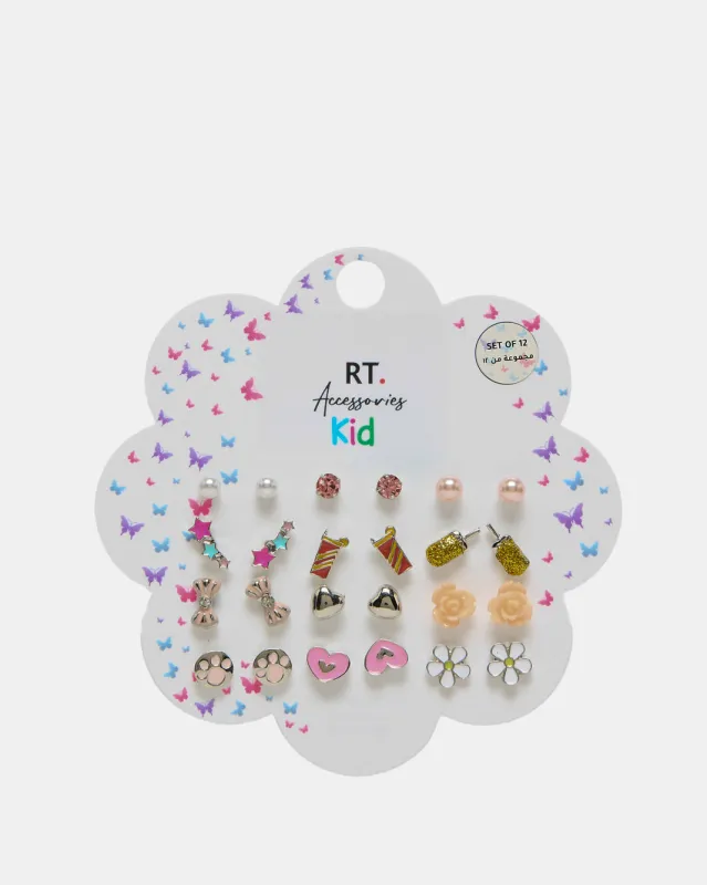 Girls Assorted Embellished Stud Set (12 Pairs) sold by Redtag