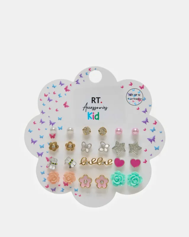 Girls Assorted Earring Studs (12 Pairs) sold by Redtag