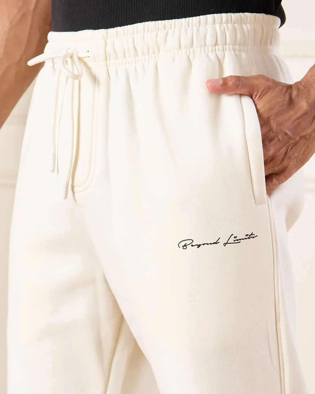 Men Ivory Basic Track Pants With Logo Print sold by Redtag product image thumbnail 4