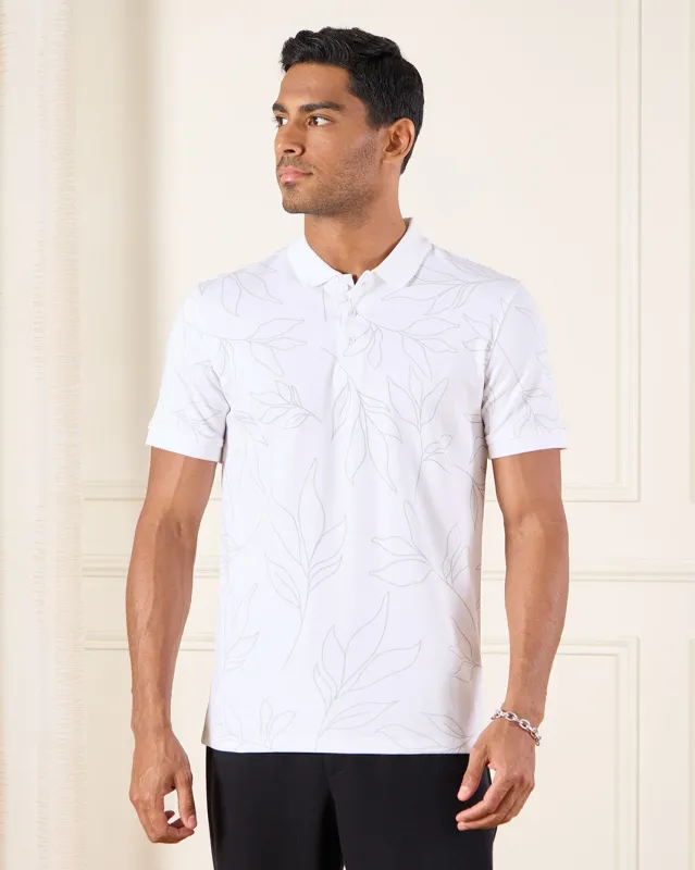 Men White Printed Polo Shirt sold by Redtag