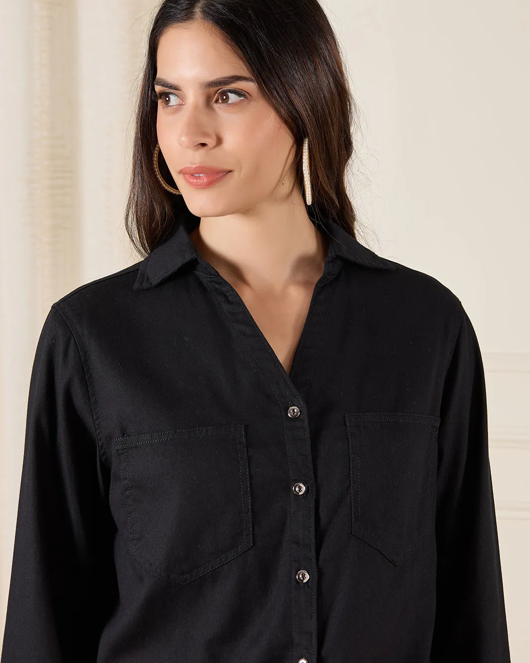 Women Black Denim Button Front Shacket sold by Redtag product image thumbnail 4