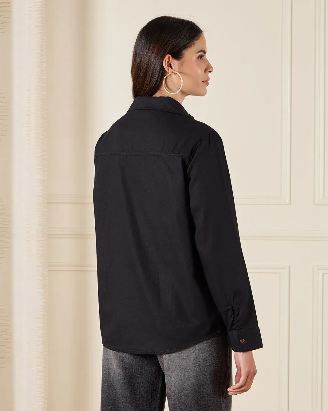 Women Black Denim Button Front Shacket sold by Redtag product image thumbnail 3