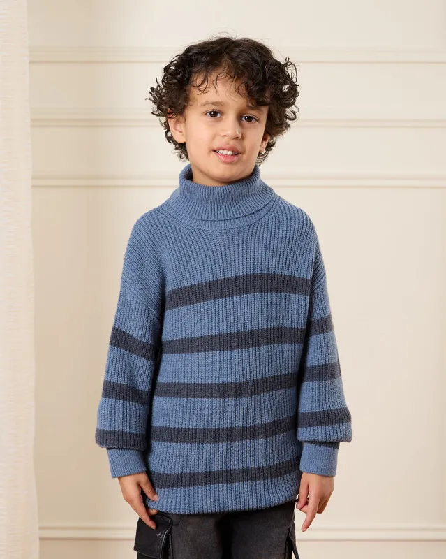 Boys Blue Striped Roll Neck Jumper sold by Redtag