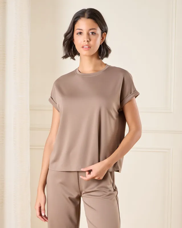 Women Brown Roll Sleeves Top sold by Redtag