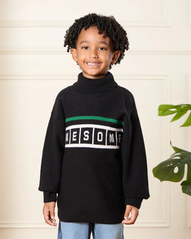 Boys Black Awesome Roll Neck Jumper sold by Redtag