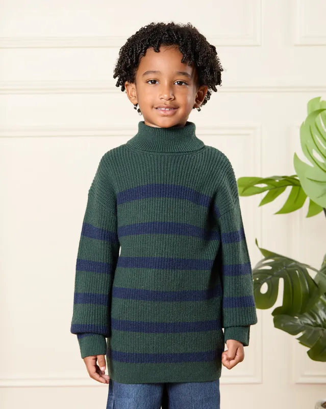 Boys Green Striped Roll Neck Jumper sold by Redtag