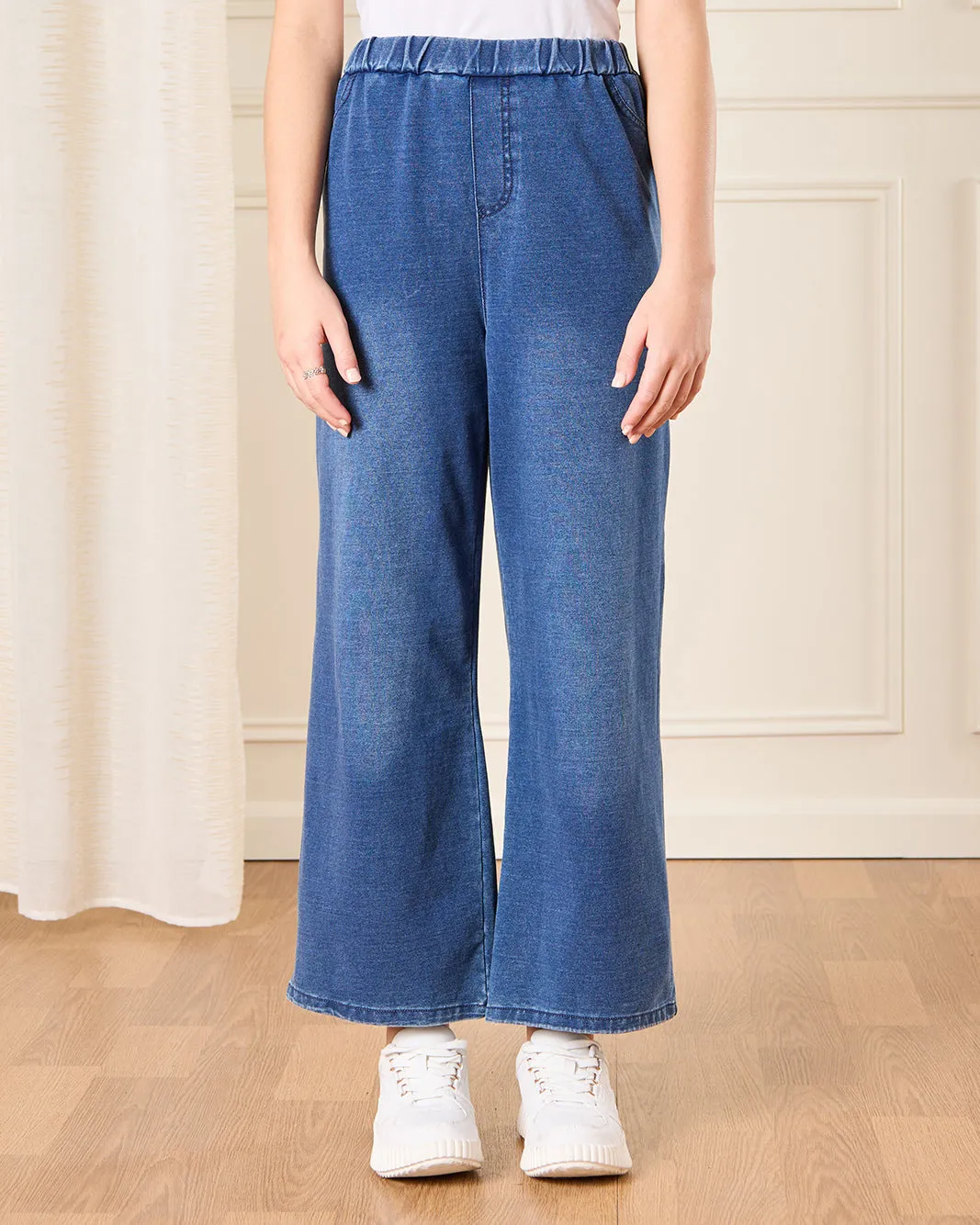 Senior Girls Blue Wide leg Knitted Pull on Jeans sold by Redtag