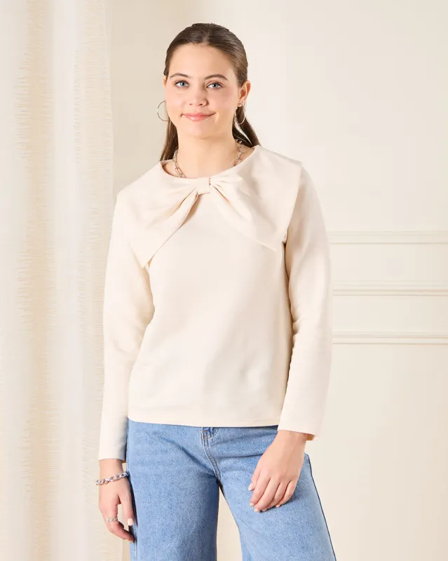 Senior Girls White Bow Top sold by Redtag