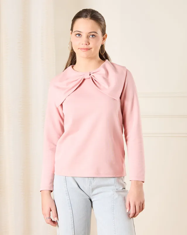 Senior Girls Pink Bow Top sold by Redtag