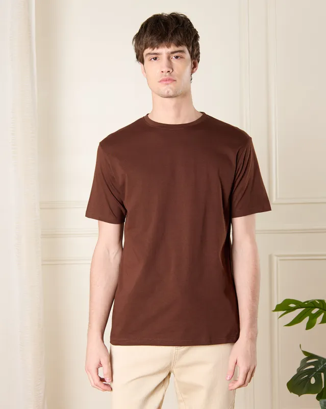 Men Brown Solid T-Shirt sold by Redtag